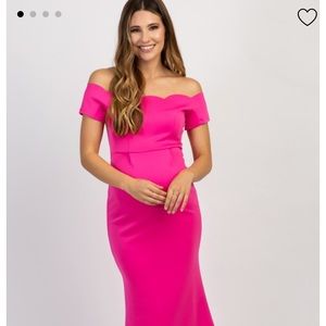 Pink blush maternity scalloped midi dress